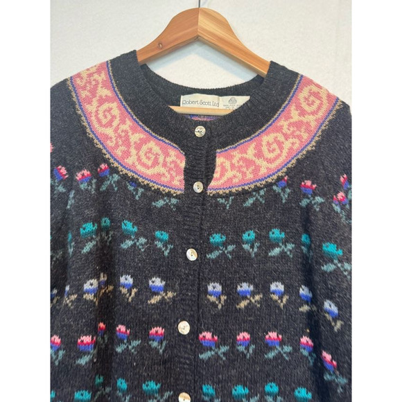 Vtg Robert Scott Ltd 100% Wool Cardigan Sweater Floral Women Sz 36 MED Button Up - Picture 8 of 13